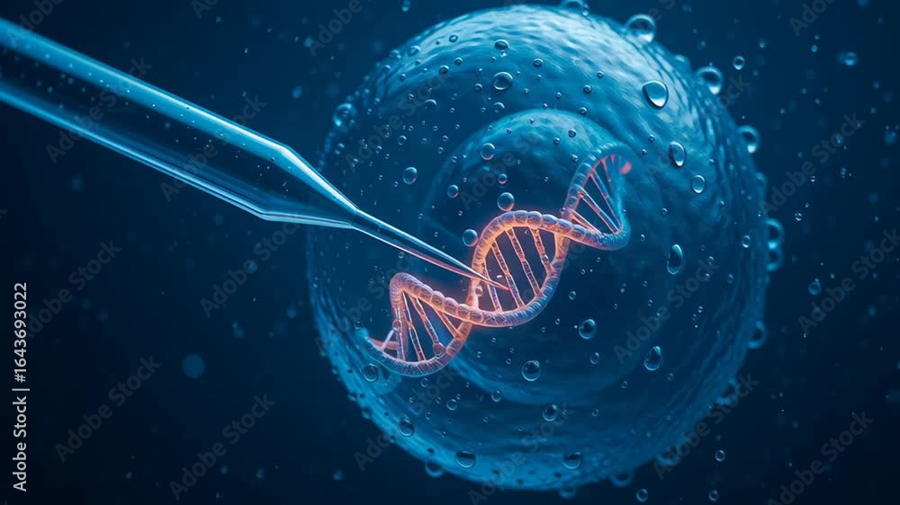 Poster gene editing innovation biotechnology research with precise dna manipulation inside cell using micro