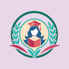 Graduation Emblem Featuring Graduate in a Laurel Wreath on a Light Background