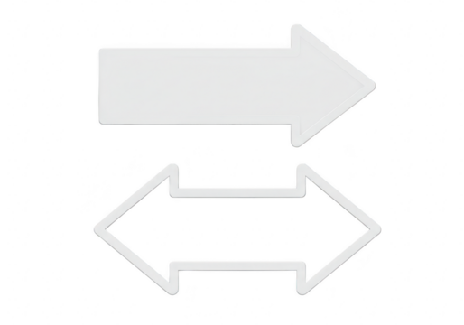 Two white arrows pointing in opposite directions isolated on transparent background