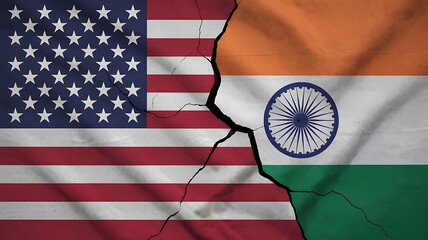 Symbolic representation of a fractured relationship or division between the flags of the united states and india