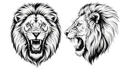 Fierce Lion Head Roaring in Black and White roar animal wildlife king powerful majestic mane predator big cat wild nature