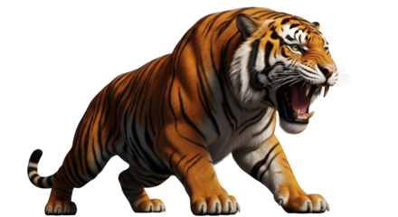 Fierce Tiger Roaring with Open Mouth and Sharp Teeth big cat feline predator wildlife animal mammal jungle roar powerful aggressive