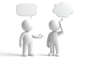3D Faceless Human Figures Engaged in Dialogue with Speech Bubbles In White Background