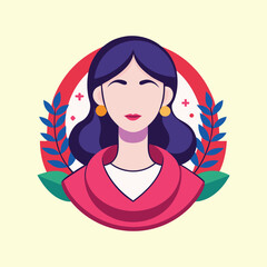 Stylized Woman Portrait with Floral Accents in Modern Flat Vector Design