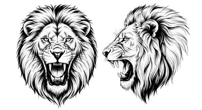 Fierce Lion Head Roaring in Black and White roar animal wildlife king powerful majestic mane predator big cat wild nature