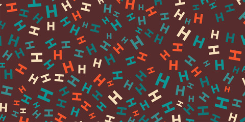 Pattern featuring a chaotic and repeating arrangement of the letter H. Scattered randomly against a solid dark brown background.
