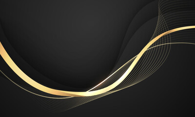 Abstract grey wave gold ribbon curve on black design modern luxury background vector