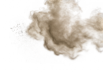 A cloud of dust particles exploding isolated on transparent background
