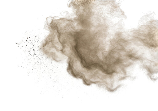 A cloud of dust particles exploding isolated on transparent background