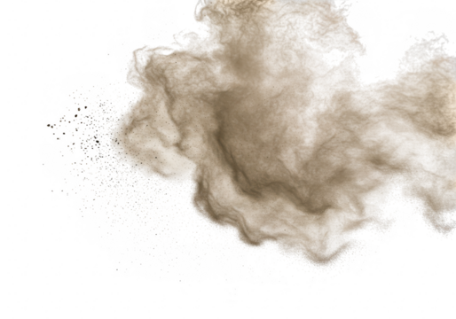 A cloud of dust particles exploding isolated on transparent background