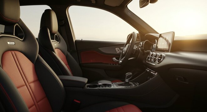 Elevated car interior with premium leather seats, advanced tech interface, and sophisticated design for a luxurious driving experience.