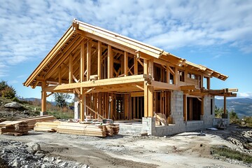 Wooden Dream Home Build Timber Frame Architecture Construction Process Hillside Property Sustainable Design and Scenic