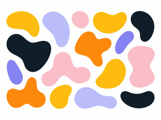 Abstract organic shapes in pastel and bold colors.