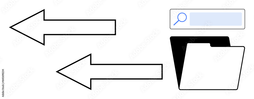 Poster two arrows indicating direction, a folder icon, and a search bar for file management concepts. ideal
