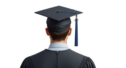 Graduate Wearing Cap and Gown Back View graduation tassel academic education achievement commencement ceremony student scholar degree diploma university college