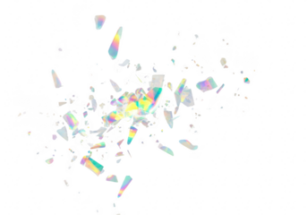 Scattered colorful crystal fragments exploding isolated on transparent background