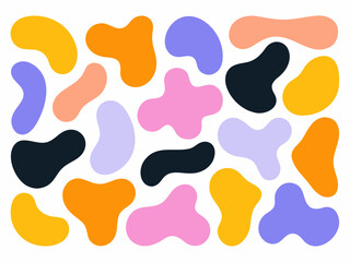 Abstract organic shapes in pastel and bold colors.