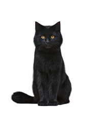 A black cat sitting elegantly isolated on transparent background