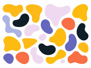 Abstract organic shapes in pastel and bold colors.