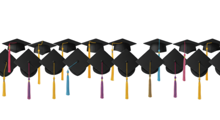 Graduation Caps with Colorful Tassels Border mortarboards academic achievement education commencement ceremony school university college degree diploma success celebration knowledge