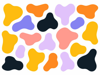 Abstract organic shapes in pastel and bold colors.