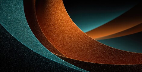 Abstract swirling curves of teal and burnt orange layered over a dark background