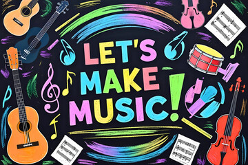 Colorful Chalk Art of Music Class Elements