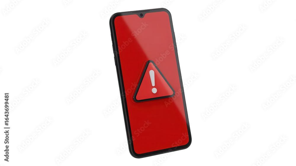 Poster red smartphone warning alert design for app notifications, network security, and cyber threat visual