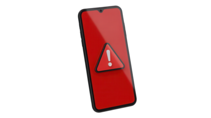 Red Smartphone Warning Alert Design for App Notifications, Network Security, and Cyber Threat Visualizations, Perfect for Modern Tech Designs and Digital Safety Concepts