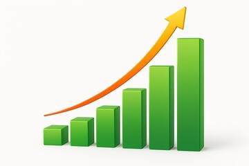 Green bar graph with an upward trending orange arrow indicating growth