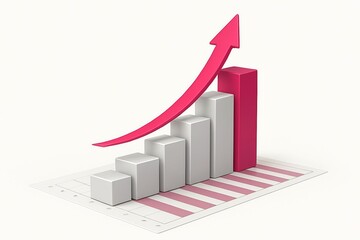3d bar chart with upward trending arrow showing growth and success