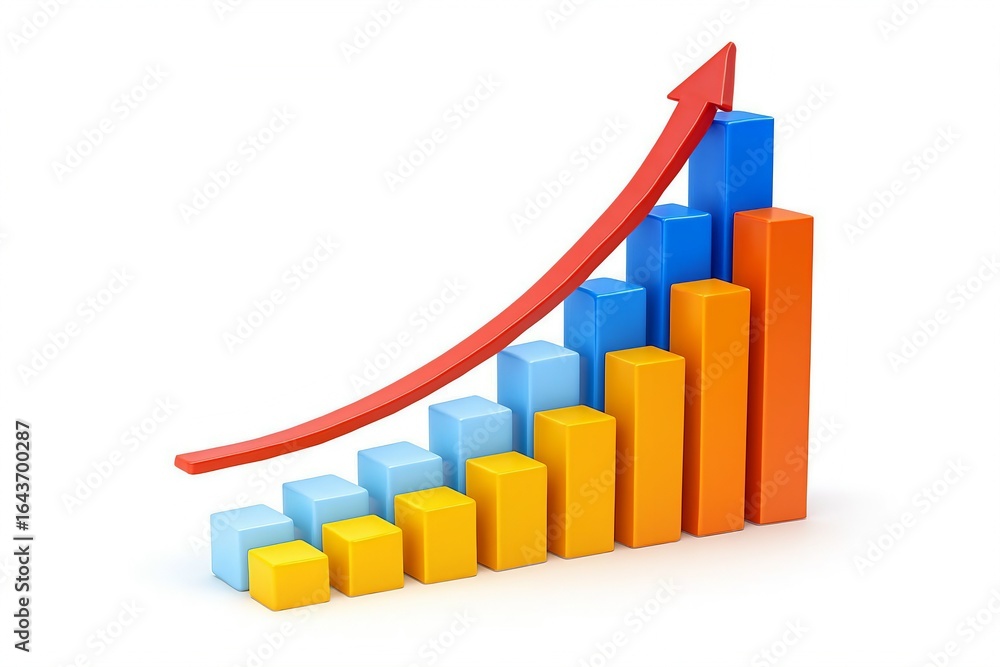 Poster colorful building blocks bar chart with upward trending arrow