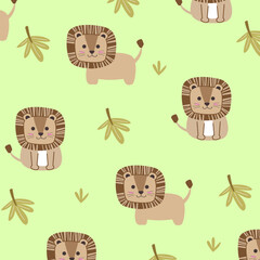 lions seamless pattern vector cartoon for kids apparel fullprint fabric design