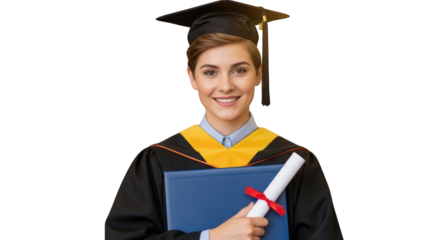 Happy Graduate Holding Diploma and Certificate graduation academic achievement success education student young woman cap gown smiling proud celebration future