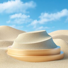 Golden sand podium on beach scene