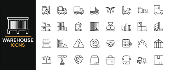Icon Set for Warehouse Operations, Delivery Trucks, and Shipment Management