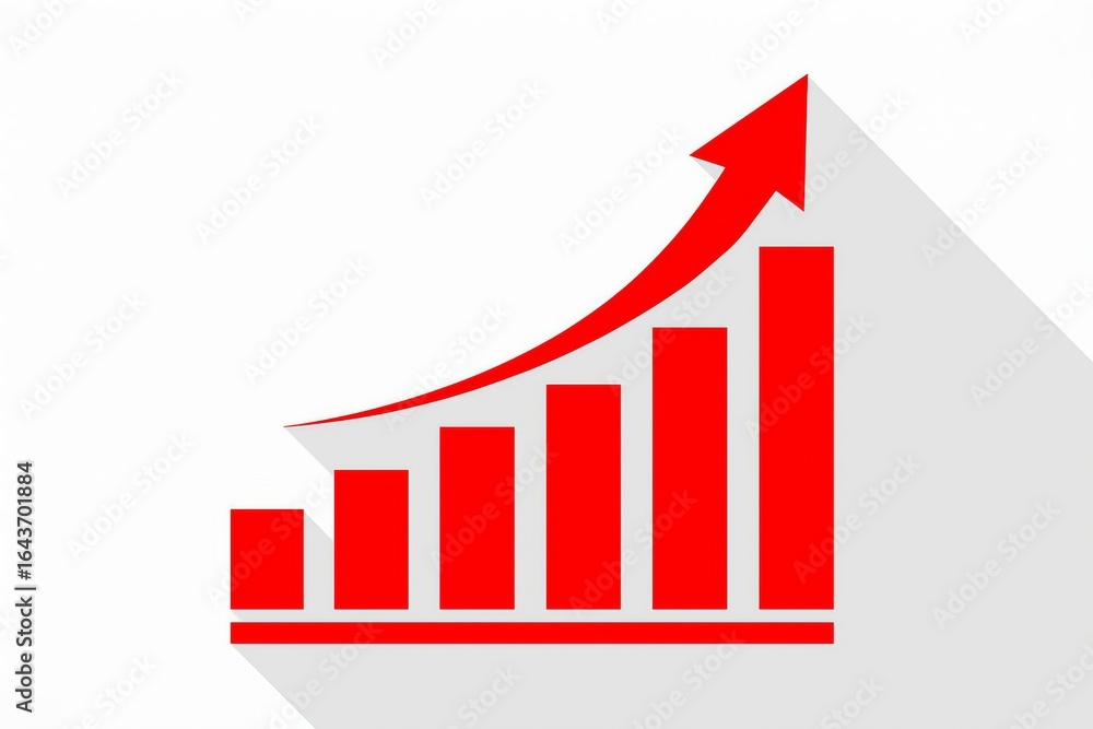 Aufkleber red bar graph showing upward trend with arrow and shadow