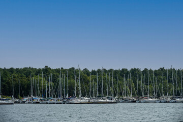 Marina with sailboats in a bay of Lake Champlain