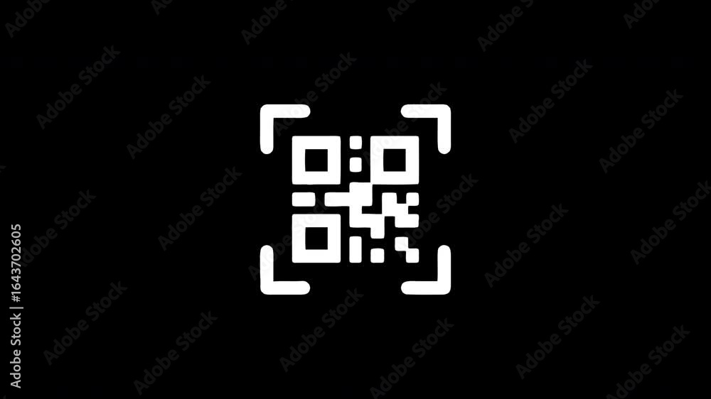 Poster qr code appearing and disappearing with glitch effect on black background