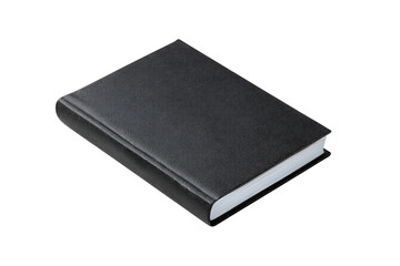 A closed black textured book isolated on transparent background