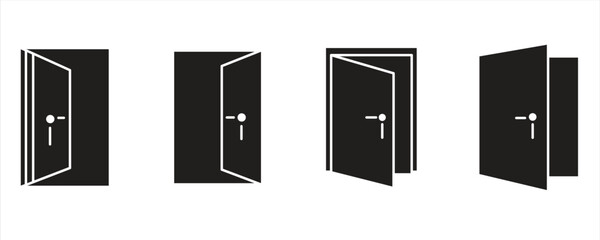 Door icons set in flat style, entrance and exit symbols, isolated on white background, vector illustration collection


