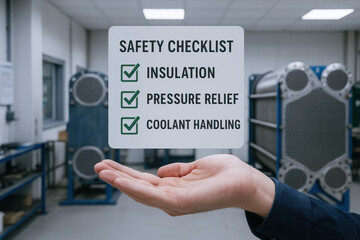 Safety checklist for heat exchanger industry includes insulation pressure relief and coolant handling to ensure safe operation and maintenance