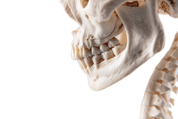Naklejka premium Closeup of a human skull jaw and teeth isolated on transparent background