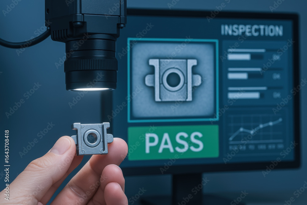 Poster ai image processing in industry ensures precise inspection and quality control during production wit