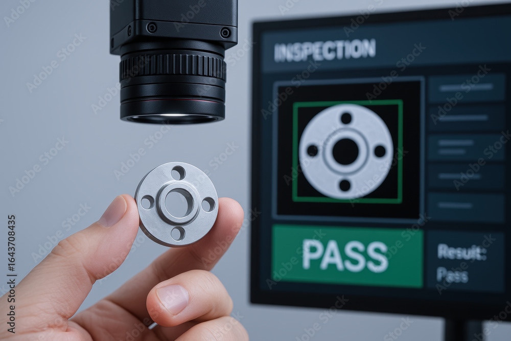 Aufkleber ai image processing in industry production inspects metal parts with precision ensuring quality cont