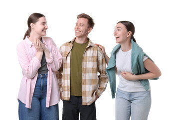 Friends laughing on white background. Positive emotion
