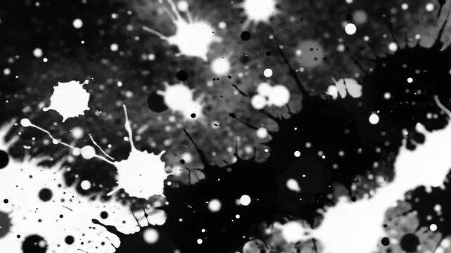 Abstract Ink Splatters, Black and White Paint Splashes on White
