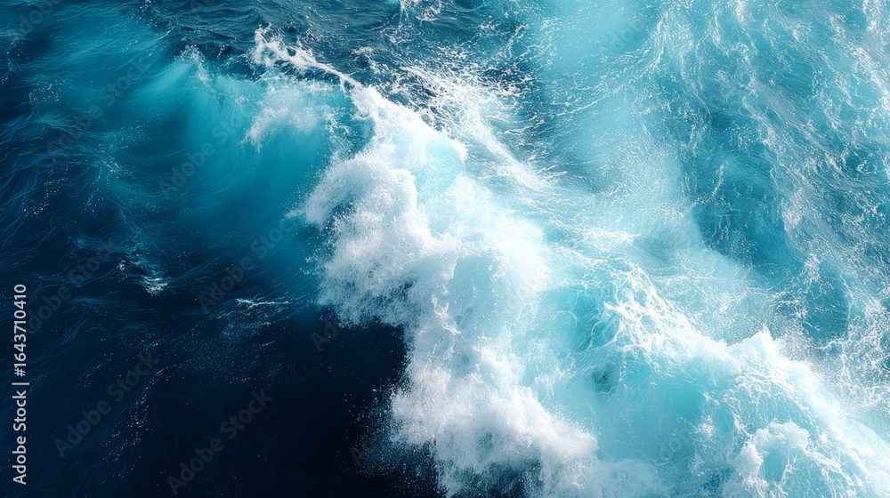 Poster highangle aerial shot of turquoise ocean waves crashing with white foam and dynamic splashes under b