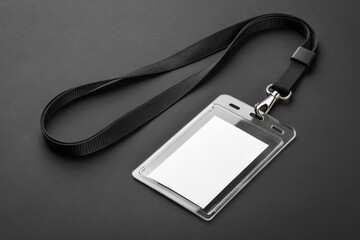 Blank ID Card with Lanyard on Dark Background
