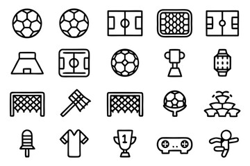 Assortment of soccer football sports equipment and award icons game